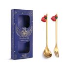 Confezione da 2 cucchiai natalizi, forchetta da frutta, con posate pendenti, stile: Fubuku (scatola blu)