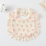 Bavaglino per la pappa con volant per neonati Asciugamano per saliva in morbido cotone, stile: rosa rosa