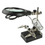 Lente d'ingrandimento a clip ausiliaria a 5 LED AC/DC intercambiabile con supporto per saldatura e due lenti d'ingrandimento, spina UE (argento)