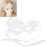 Maschera per gli occhi da ragazza sexy Maschera in pizzo veneziano con ballo in maschera (bianca)