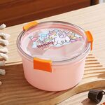 Lunch box per studenti all'aperto, bento box rotondo per cartoni animati da 1100 ml, adatto al microonde (rosa chiaro)