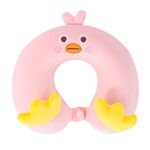 Cuscino in memory a forma di U con pollo a forma di cartone animato, per studenti e bambini, per il riposo del pisolino, per il collo (rosa)