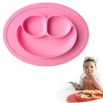 Tovaglietta di aspirazione rotonda in silicone monopezzo Smile Style per bambini, piatto e ciotola incorporati (rosa)