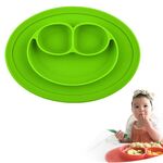 Tovaglietta di aspirazione rotonda in silicone monopezzo Smile Style per bambini, piatto e ciotola incorporati (verde)