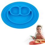 Tovaglietta di aspirazione rotonda in silicone monopezzo Smile Style per bambini, piatto e ciotola incorporati (blu)