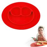 Tovaglietta di aspirazione rotonda in silicone monopezzo Smile Style per bambini, piatto e ciotola incorporati (rosso)