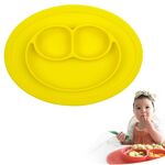 Tovaglietta di aspirazione rotonda in silicone monopezzo Smile Style per bambini, piatto e ciotola incorporati (giallo)