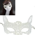 Halloween Masquerade Party Dance Sexy Lady Lace Cat King Mask (bianco)