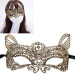 Halloween Masquerade Party Dance Sexy Lady Bronzing Lace Cat King Mask (Oro)