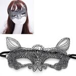 Halloween Masquerade Party Dance Sexy Lady Bronzing Lace Cat King Mask (Argento)