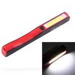 Lampada da lavoro / torcia elettrica a forma di penna ad alta luminosità 100LM, luce bianca, LED COB 2 modalità con clip magnetica ruotabile di 90 gradi (rosso)