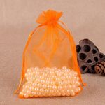 Sacchetti regalo da 100 pezzi Sacchetti in organza per gioielli Sacchetti estraibili per feste di compleanno per matrimoni, dimensioni del sacchetto regalo: 7X9cm (arancione)