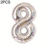 2 PCS 40 pollici Numero di foglio di alluminio Palloncini Balloons Compleanno Compleanno Wedding Engagement Party Decor Kids Ball Forniture (8-Silver)