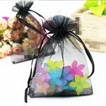 Sacchetti regalo in organza da 100 pezzi Sacchetti per imballaggio di gioielli Decorazione per feste di matrimonio, dimensioni: 7x9 cm (D1 nero)