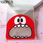 100 pezzi carino grande teech bocca mostro sacchetto di plastica matrimonio compleanno biscotto regalo caramelle sacchetti di imballaggio OPP, sacchetto regalo dimensioni: 7x7 cm (rosso)