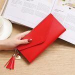 Portafoglio lungo Portafogli donna Nappa Moda Portamonete Porta carte Portafogli Frizione femminile Portafoglio in pelle PU (rosso)