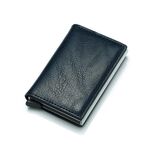 Tipo di carta elastica automatica Anti-magnetico RFID Pacchetto di carte retrò antifurto Portafoglio in metallo universale in pelle (blu)
