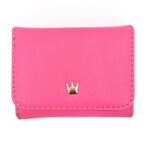 Portafogli donna corto mini portamonete portamonete in pelle decorata con corona decorata (rosa rossa)