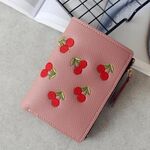 Portamonete in pelle PU con ricamo ciliegia (rosa scuro)