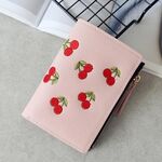Portamonete in pelle PU con ricamo ciliegia (rosa)
