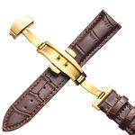 14 mm classico in pelle cuoio in pelle oro orologio con fibbia per farfalla (marrone)