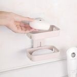 Mensola porta sapone in PP a due piani senza tracce da appendere a parete (beige)