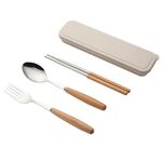 3 in 1 cucchiaio bacchette forchetta posate set tre pezzi lavoro creativo studenti stoviglie portatili (set tre pezzi di bacchette forchetta cucchiaio manico in legno)