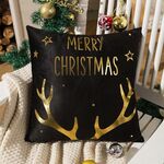 Fodera per cuscino Merry Christmas Stampa in lamina d'oro Fodera per cuscino Divano Vita Fodera per cuscino Coffee Shop Decorativo 43 cm x 43 cm (2)