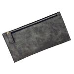 Portafoglio lungo da donna stile semplice portamonete in pelle sottile (grigio scuro)
