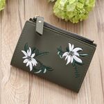 Portafoglio corto con ricamo Portafogli in pelle PU Portafoglio con cerniera floreale per donna Portafoglio con cerniera (verde militare)