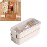 750ml Materiale sano Paglia di grano Contenitore per il pranzo a 2 strati Stoviglie Conservazione degli alimenti Contenitore per bento Contenitore per il pranzo a microonde (Beige)