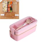 750ml Materiale sano Paglia di grano Contenitore per il pranzo a 2 strati Stoviglie Conservazione degli alimenti Contenitore per bento Contenitore per il pranzo a microonde (rosa)