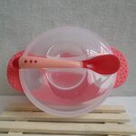 Stoviglie per bambini 3 in 1 Piatti per l'apprendimento del bambino con ventosa Cucchiaio per il rilevamento della temperatura della ciotola del cibo (set da 3 pezzi rosso)