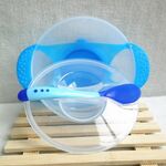 Stoviglie per bambini 3 in 1 Piatti per l'apprendimento del bambino con ventosa Cucchiaio per il rilevamento della temperatura della ciotola del cibo (set da 3 pezzi blu)