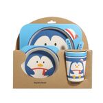 Set di stoviglie per bambini Forchetta cartone animato Piatti per alimenti per bambini Utensili Ciotola in fibra di bambù naturale con piatto cucchiaio (pinguino)