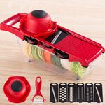 10 in 1 Tagliaverdure multifunzione Lama in acciaio inossidabile Sbucciatore manuale per cipolle Pelapatate Grattugia per carote Dicer (rosso)