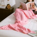 Coperta a coda di sirena per coperte lavorate a maglia super morbide per adulti, dimensioni: 90 x 50 cm (rosa)