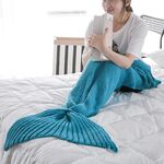 Coperta a coda di sirena per coperte lavorate a maglia super morbide per adulti, dimensioni: 90 x 50 cm (blu)