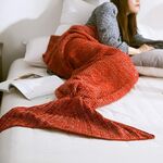 Coperta a coda di sirena per coperte lavorate a maglia super morbide per adulti, dimensioni: 90 x 50 cm (rosso anguria)