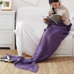 Coperta a coda di sirena per coperte lavorate a maglia super morbide per adulti, dimensioni: 90 x 50 cm (viola)