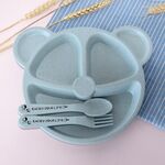3 pezzi / set Ciotola per neonati + cucchiaio + forchetta Alimentazione cibo Stoviglie Orso cartone animato Bambini Piatti che mangiano stoviglie (Set blu)
