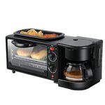 Macchina per la colazione elettrica 3 in 1 Macchina da caffè multifunzione + padella + mini forno forno per pizza per pane domestico (nero)