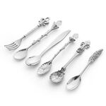 2 set vintage mini cucchiaini da caffè vestito stile reale metallo intagliato caffè frutta cutler dessert posate utensili da cucina argento