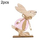Ornamenti decorativi decorativi con coniglio in legno per la casa di Pasqua 2 pezzi (fiore in polvere)