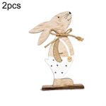 Ornamenti decorativi decorativi con coniglio in legno per la casa di Pasqua 2 pezzi (macchie bianche)