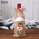 2 pezzi regalo di natale bottiglia di vino sacchetto di copertura antipolvere decorazioni da tavola per la casa (pupazzo di neve di juta)