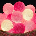 3 m 20 led palla di cotone luce stringa vacanza matrimonio festa di natale camera da letto luci fata luci a LED per esterni decorazione ghirlanda, alimentazione: batteria (rosa)