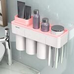 Mensola da bagno set porta spazzolino da denti punzonatura gratuita, stile: 3 tazze (rosa)