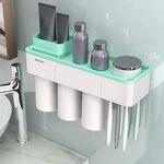 Mensola da bagno set porta spazzolino da denti punzonatura gratuita, stile: 3 tazze (verde)