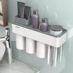 Mensola da bagno set porta spazzolino da denti punzonatura gratuita, stile: 3 tazze (grigio)